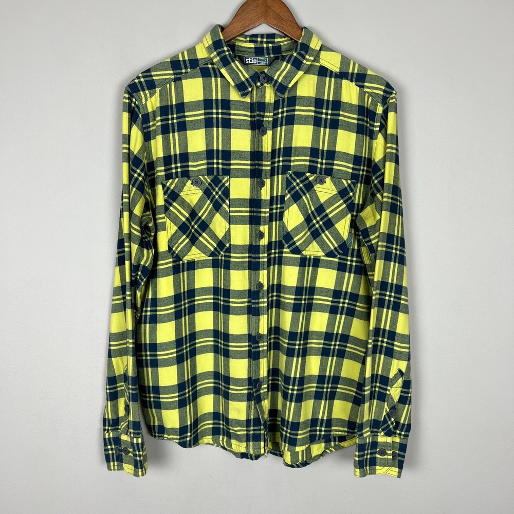 Stio Shirt Mens M Flannel Plaid Lightweight‎ Miter Long Sleeve Button Up Yellow